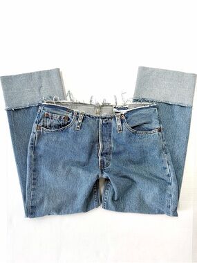 American Groove Vintage Archival Rhinestone Raw Waist Cropped Jeans Bling S/M